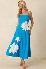 Island Blossom Blue Floral Midi Dress