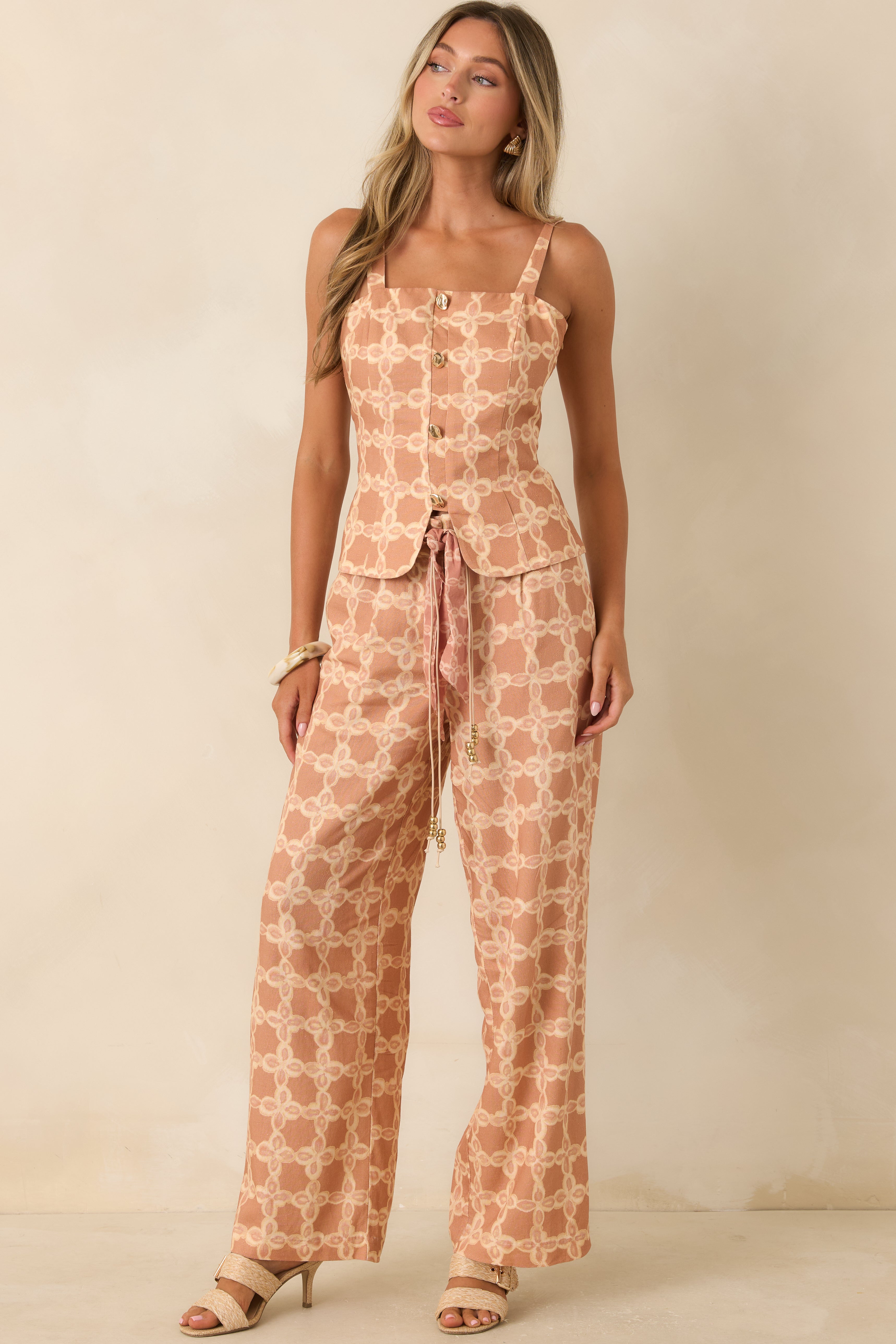 Write Me Back Tan & Ivory Printed Sleeveless Top