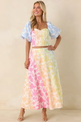 She's a Rainbow Multi Floral Cotton Linen Midi Skirt