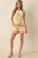 Sunny Side of Life Terracotta Orange Multi Floral Print Tie-Back Top
