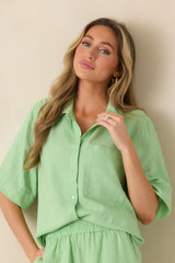 Z Supply Expedition Light Green Linen Blend Short Sleeve Button Down Top