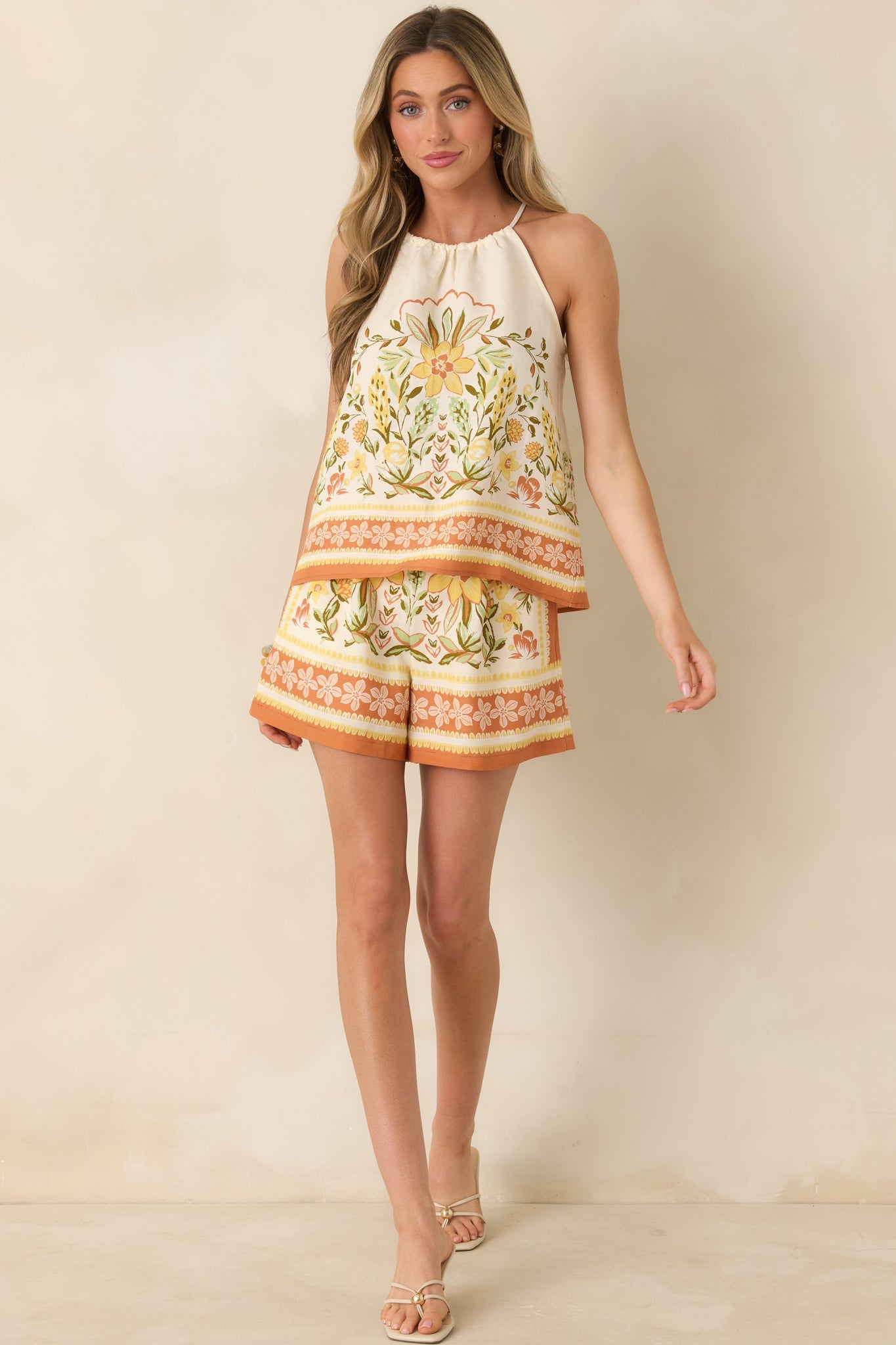 Sunny Side of Life Terracotta Orange Multi Floral Print Shorts