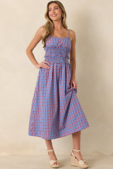 Summer Story Red & Blue Plaid Cotton Midi Dress