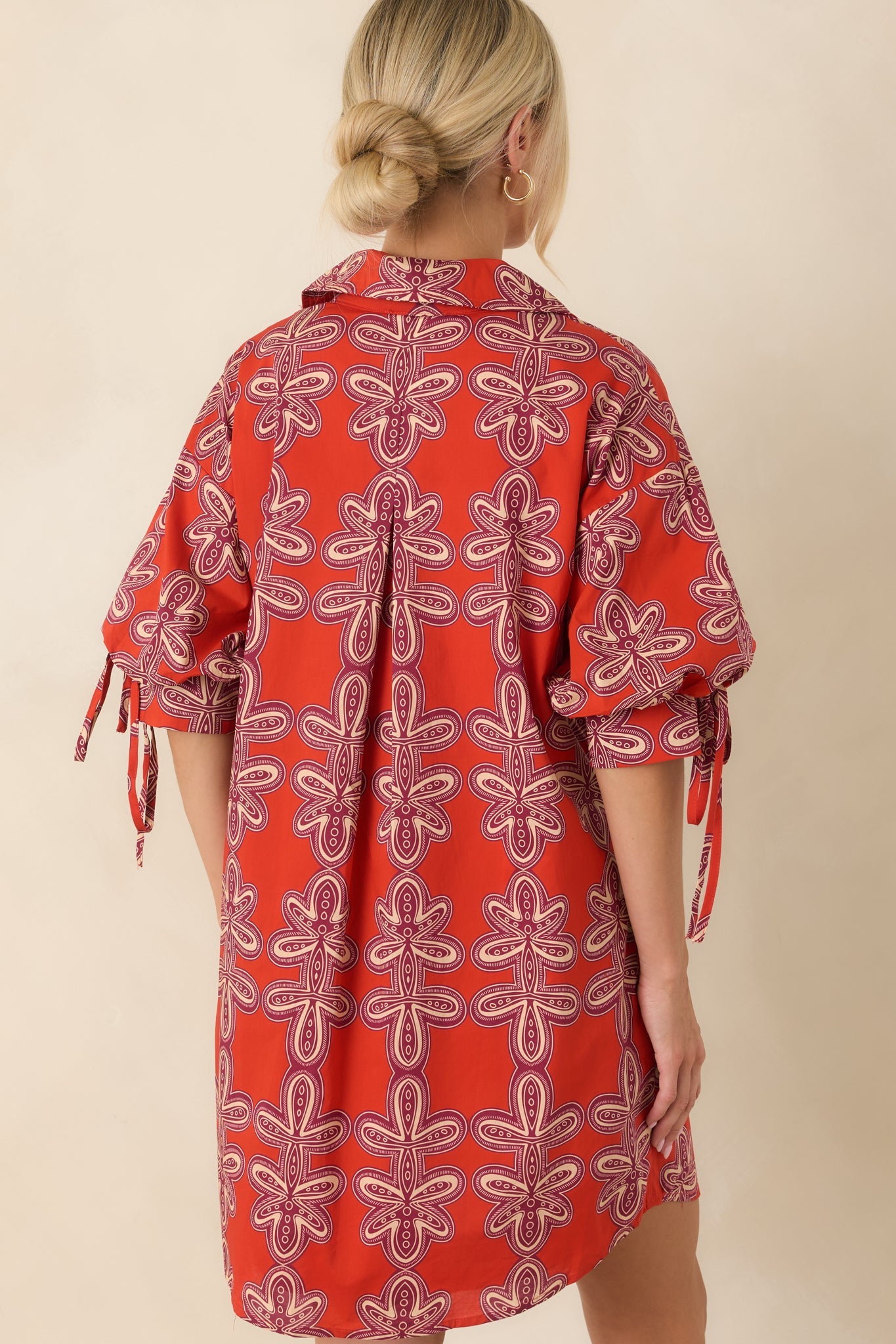 Missed Connections Brick Red & Burgundy Cotton Mini Shirt Dress