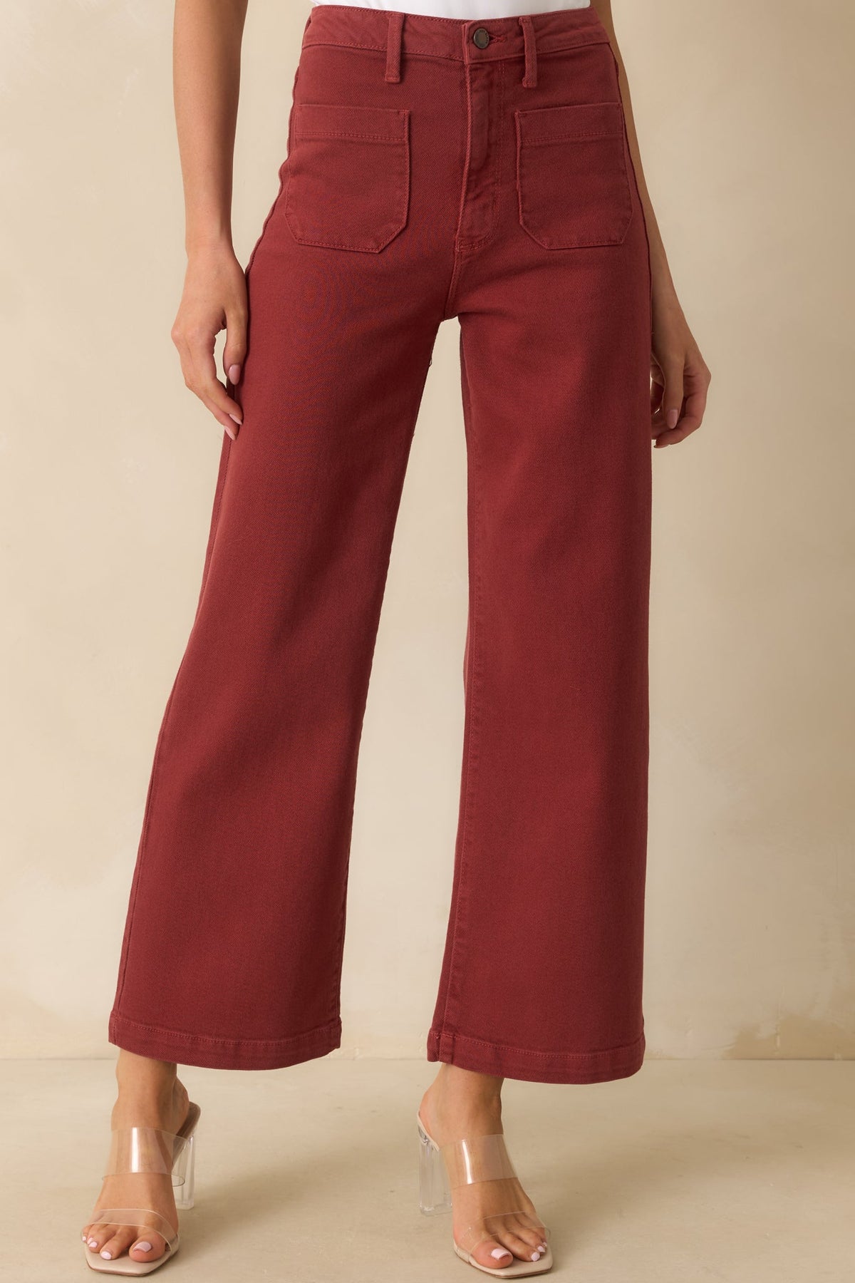 Right Where We Are Brick Red Cotton High Waisted Wide Leg Jeans