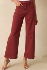 Right Where We Are Brick Red Cotton High Waisted Wide Leg Jeans