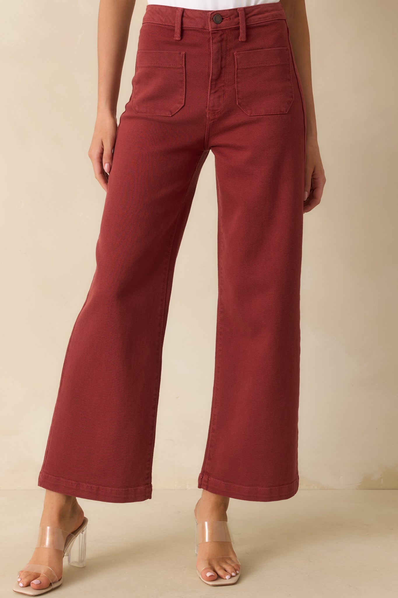 Right Where We Are Brick Red Cotton High Waisted Wide Leg Jeans