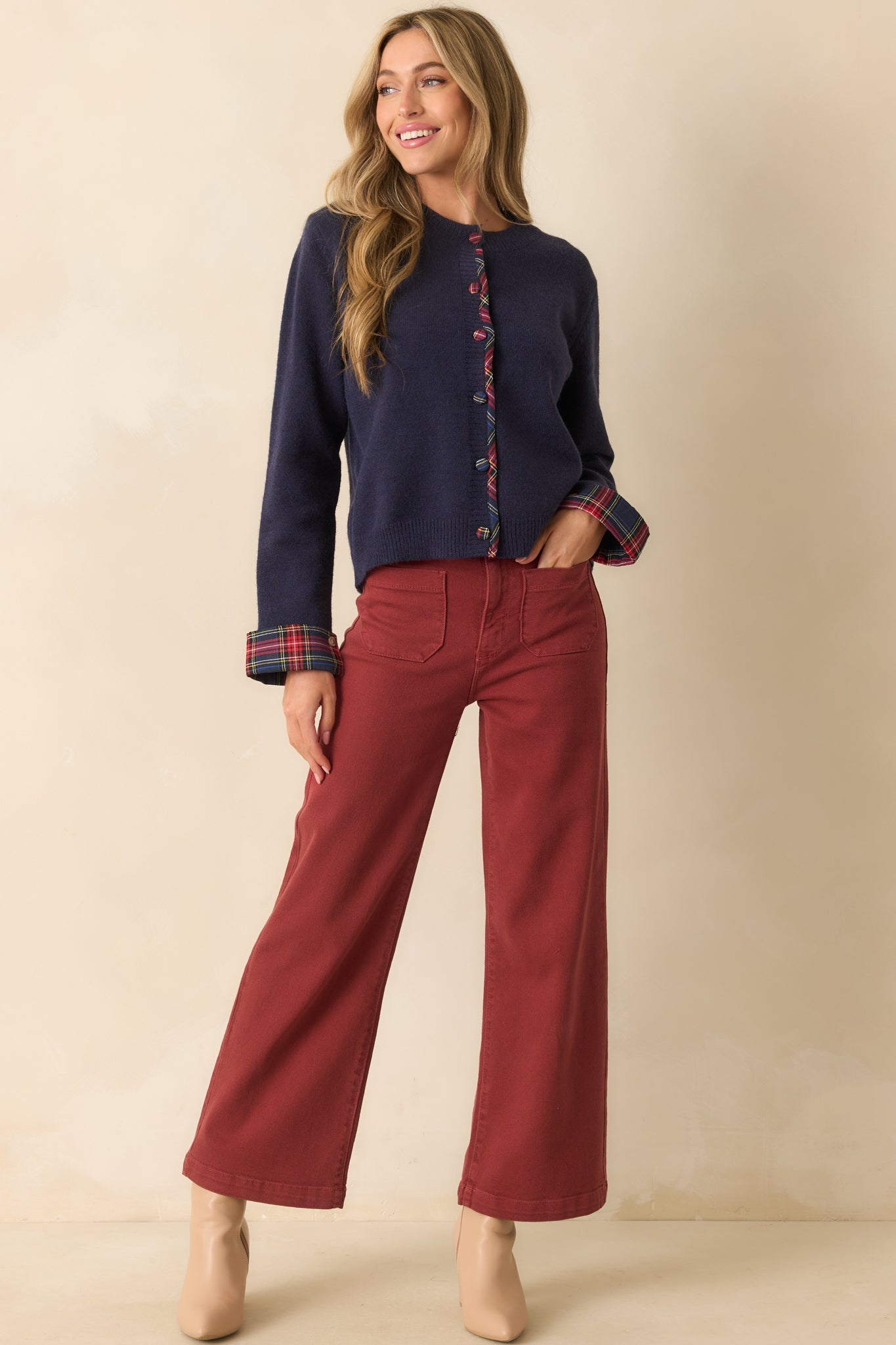 Right Where We Are Brick Red Cotton High Waisted Wide Leg Jeans