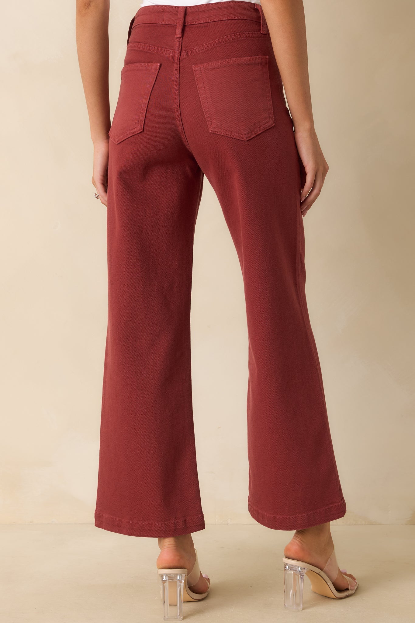 Right Where We Are Brick Red Cotton High Waisted Wide Leg Jeans