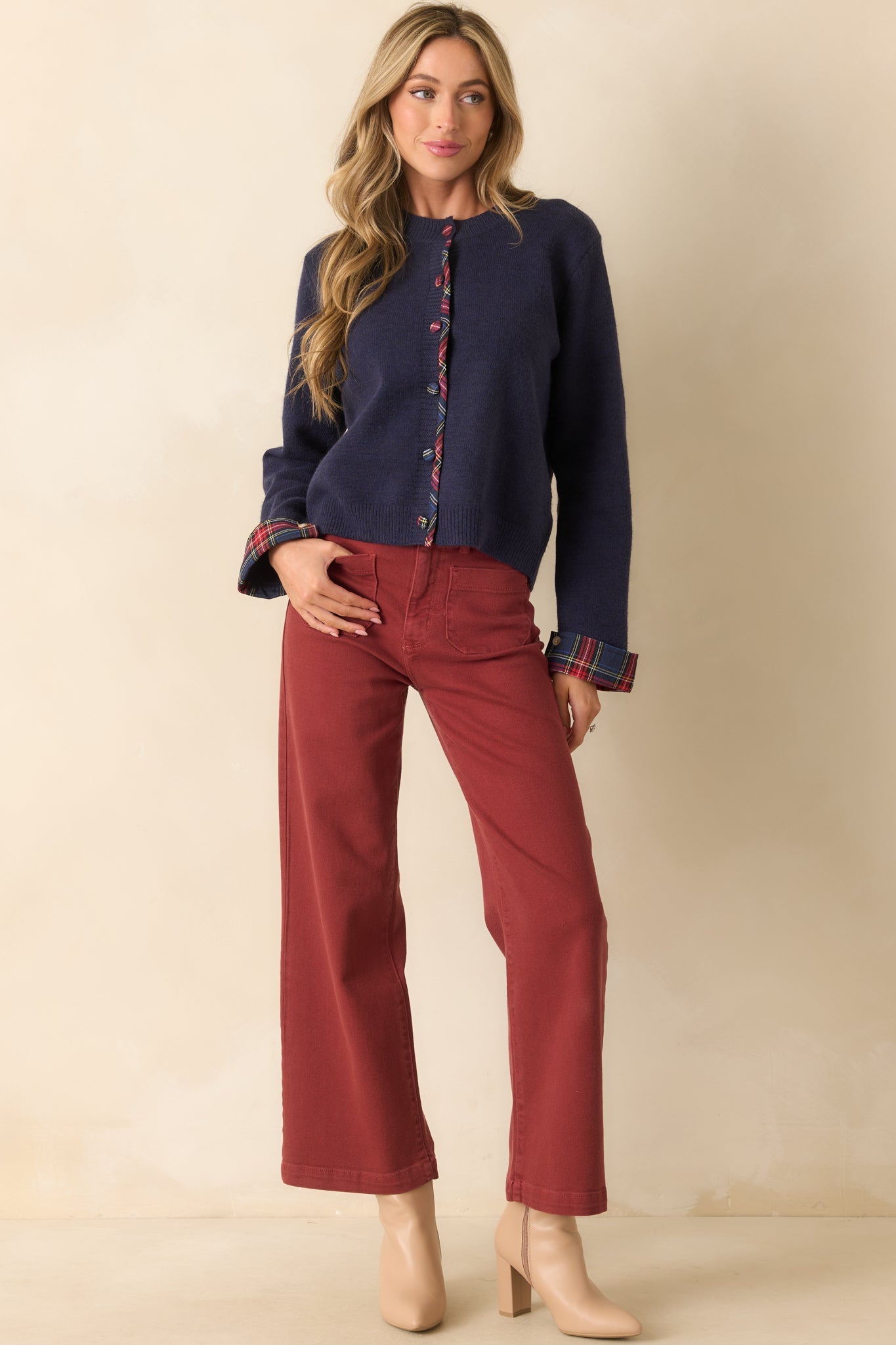 Right Where We Are Brick Red Cotton High Waisted Wide Leg Jeans