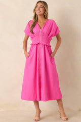 Let It Be Easy Fuchsia Smocked Waist Zip Maxi Dress