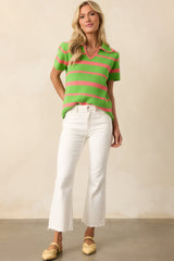 Keeping My Peace Bright Green Stripe Short Sleeve Knit Top