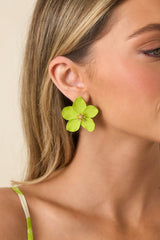 You're Fun, I Like You Bright Green Metal Floral Drop Earrings