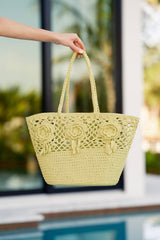 All The Right Details Bright Green Woven Structured Tote Handbag