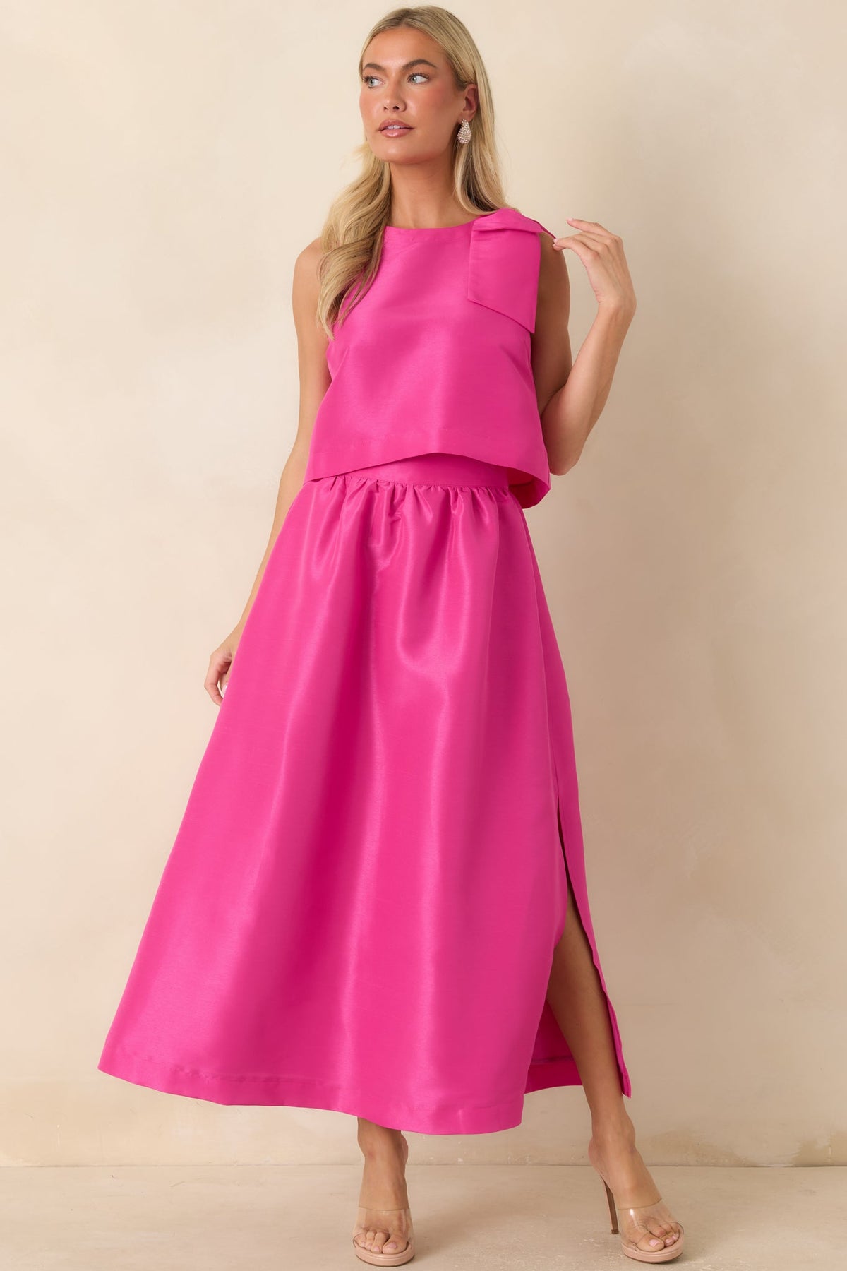 Worth the Chase Fuchsia Structured Bow Detail Sleeveless Top