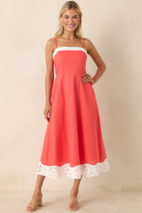 Cut Out for It Poppy Red & Ivory Cotton Linen Floral Cutout Midi Dress