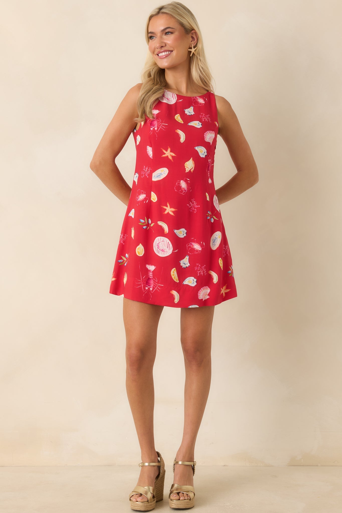 MINKPINK Sirena Red Multi Coastal Print Mini Dress