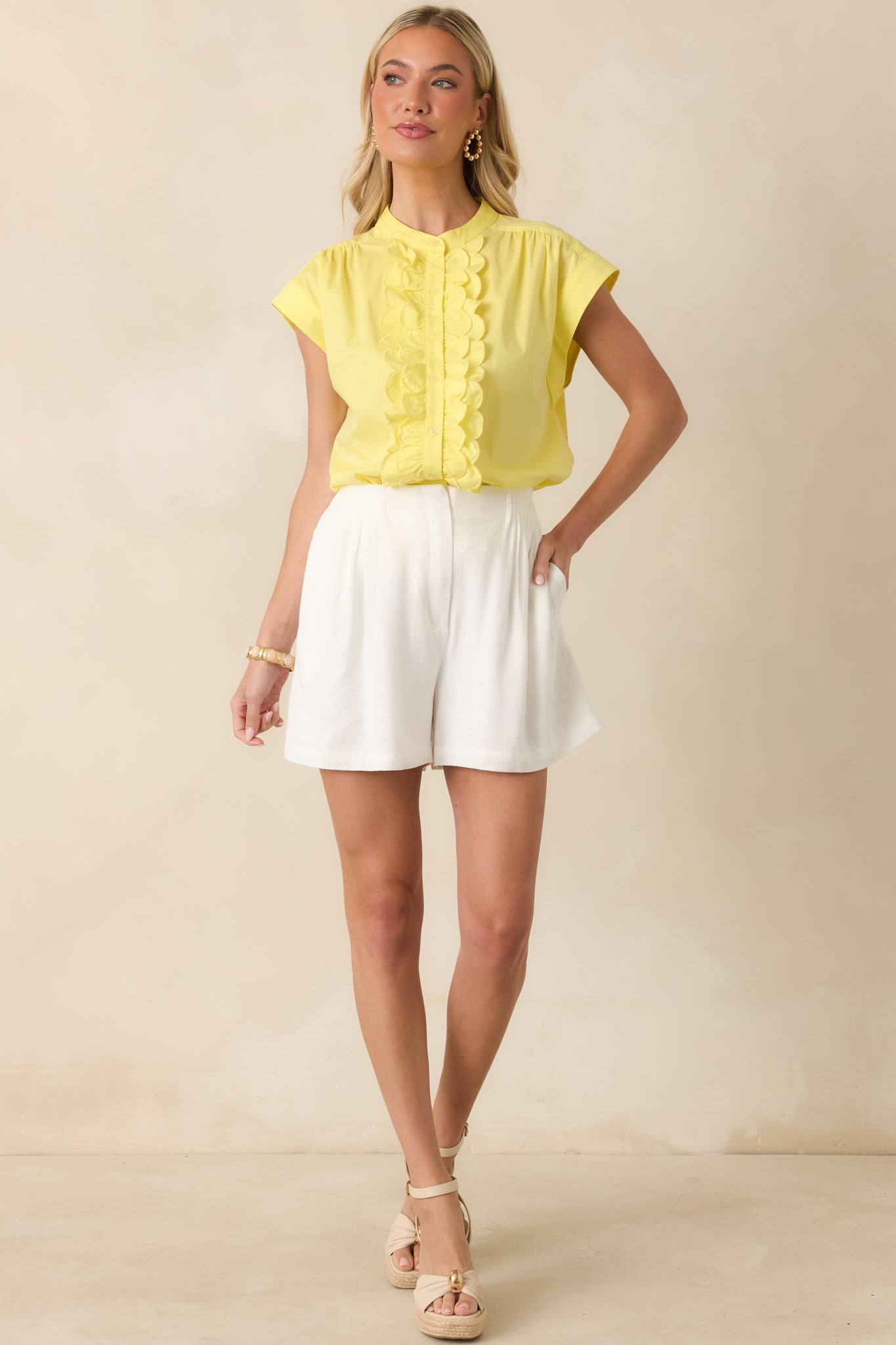 You Brighten My Day Yellow Scalloped Ruffle Top