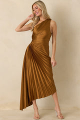 Poetic Charm Bronze Asymmetric One Shoulder Maxi Dress