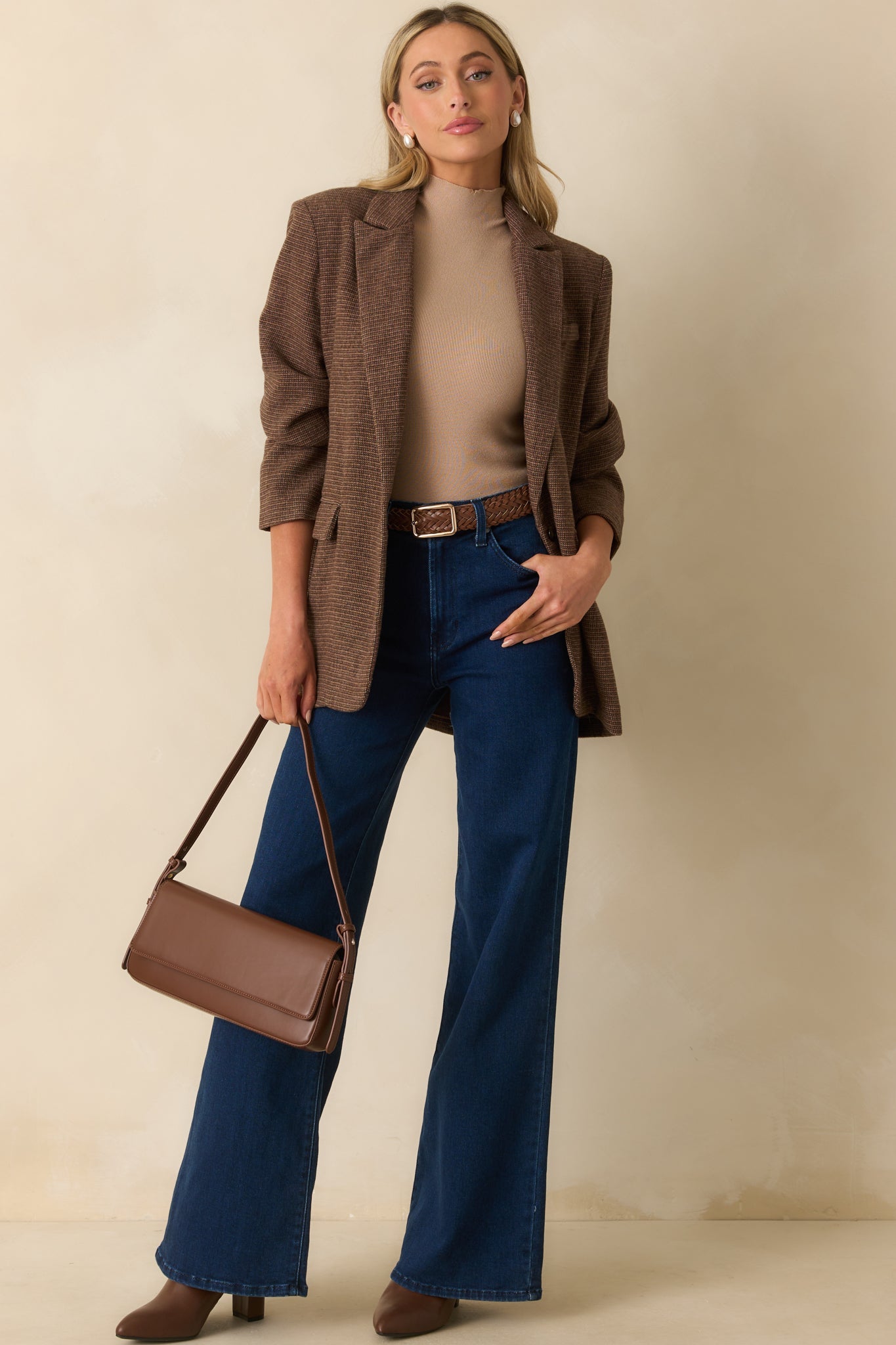 A Point Well Made Brown Micro Houndstooth Single Breasted Blazer