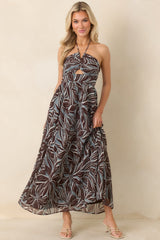 Z Supply Chocolate Brown Multi Lanie Zinn Floral Halter Maxi Dress