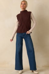 Cuddle Up Close Chocolate Brown Cable Knit Sweater Vest