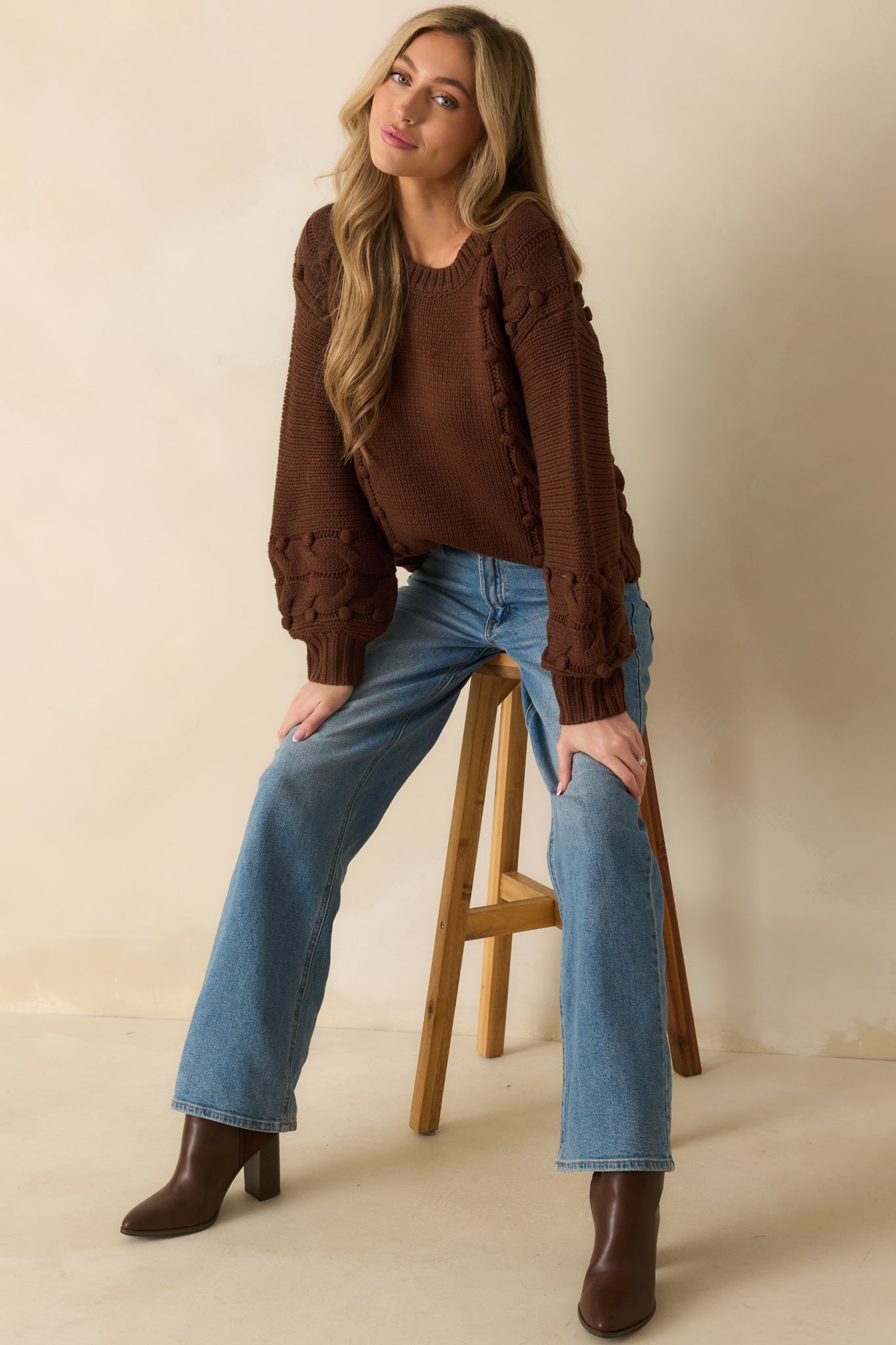 Let's Be Honest Chocolate Brown Cable Knit Long Sleeve Sweater