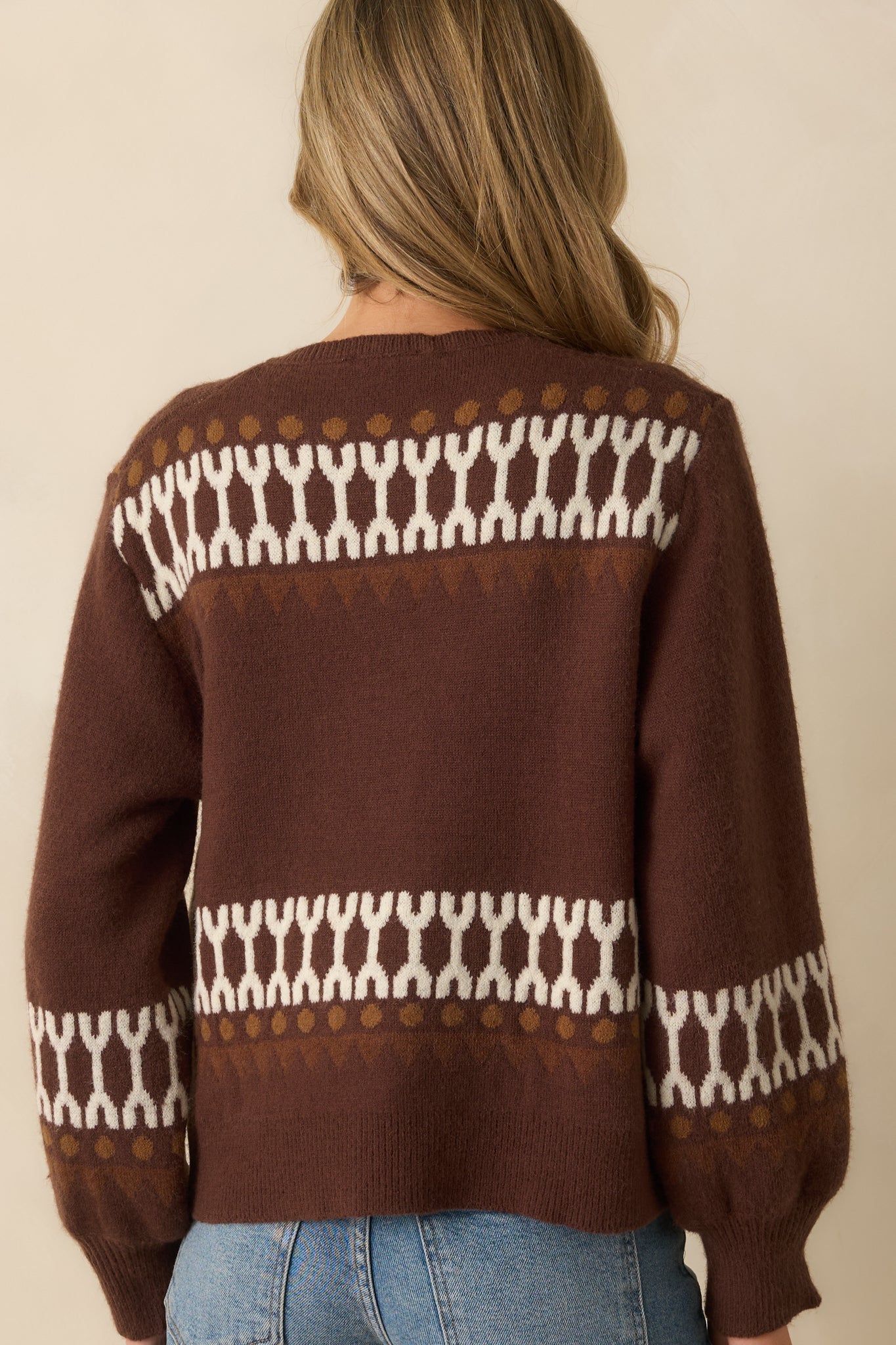 Doe Eyes Brown Deer Multi Print Crewneck Button Up Cardigan