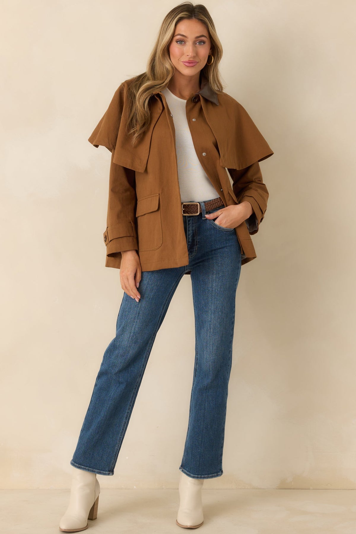 Well Traveled Ways Brown Cotton Cape Back Utility Jacket