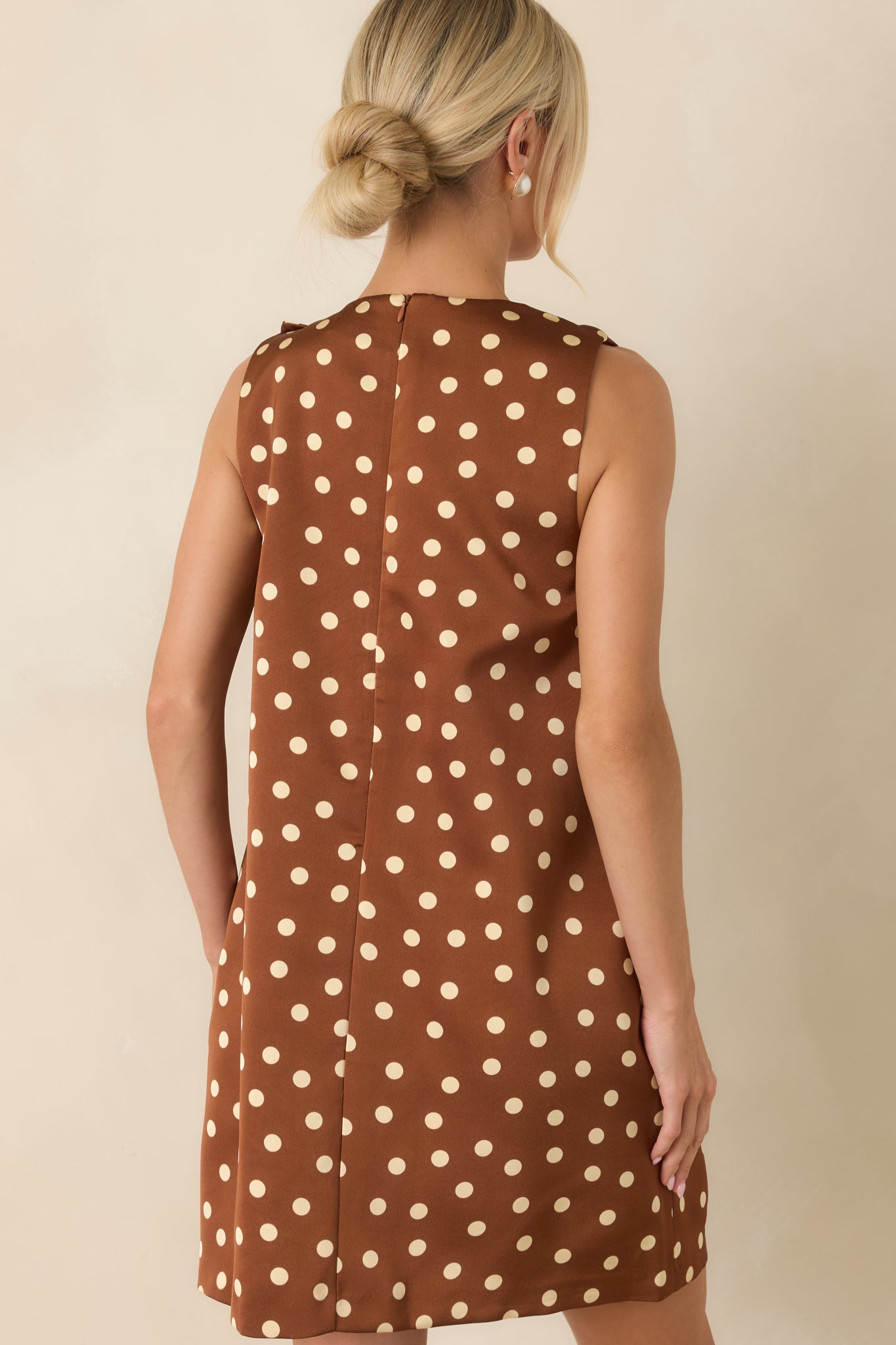 Love in Plain Sight Brown Polka Dot Bow Mini Shift Dress