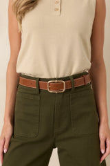 Catching The Train Cognac Brown Stitch Border Belt