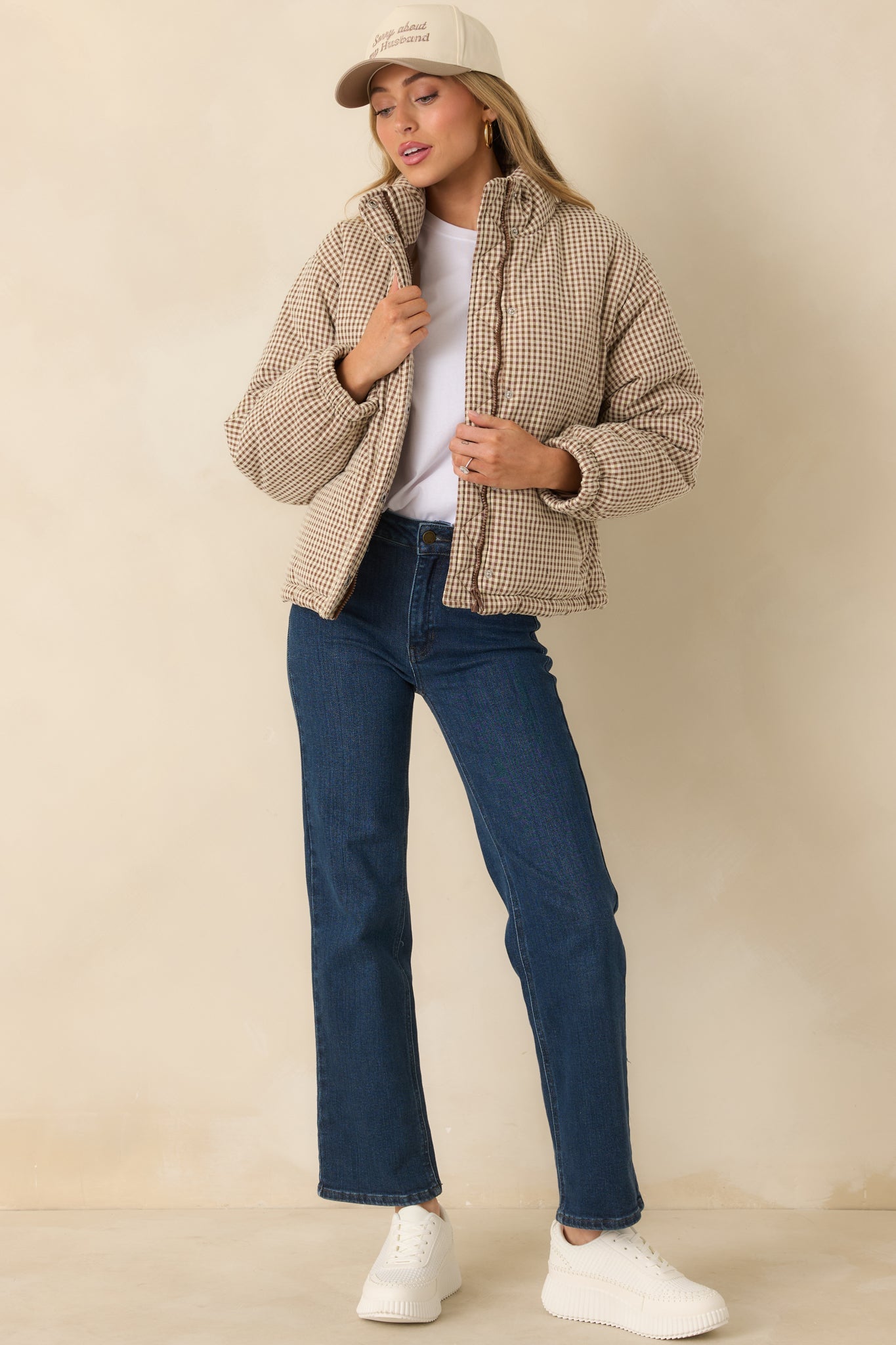 Warm Welcome Brown Gingham Puffer Coat
