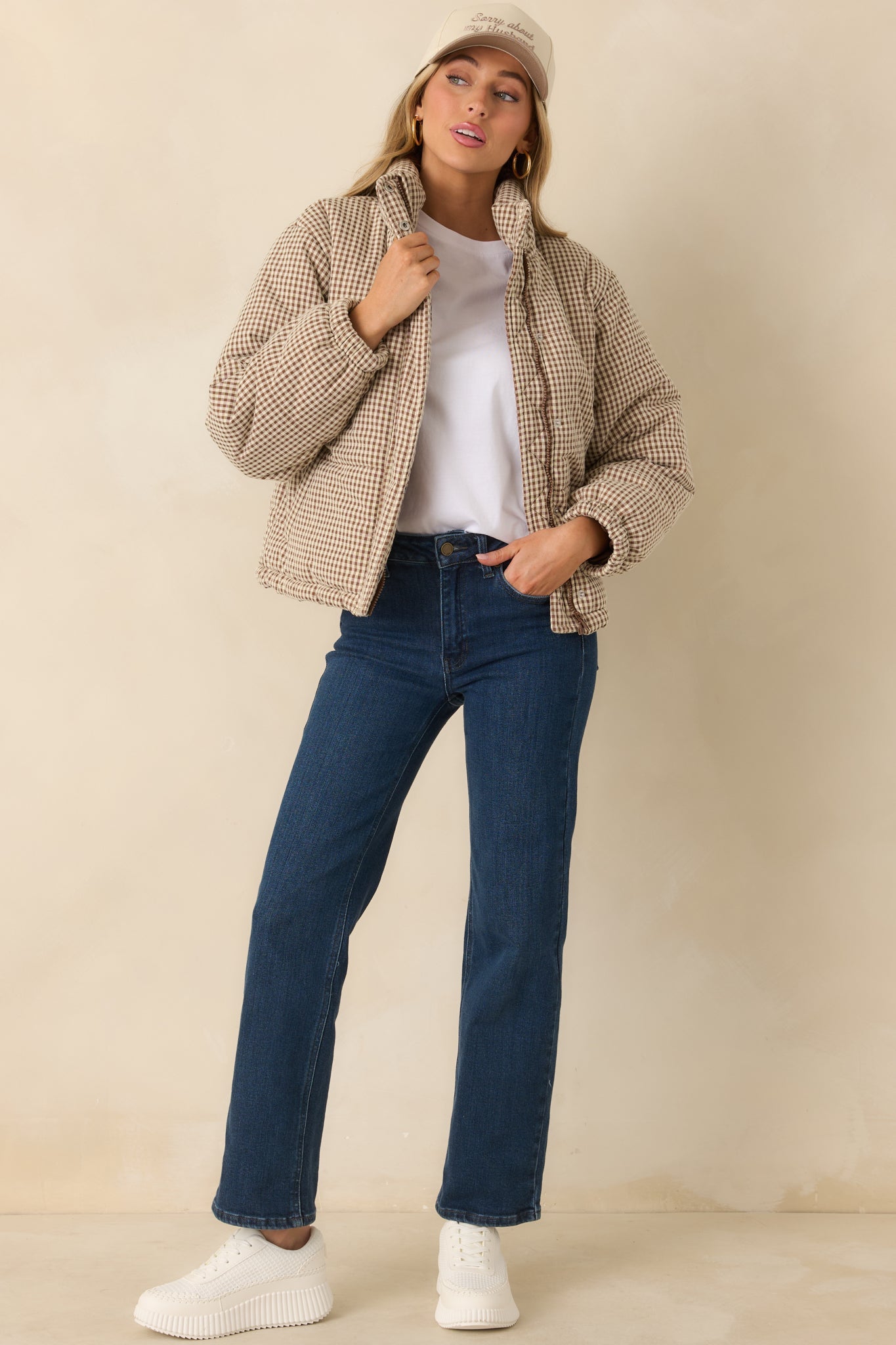 Warm Welcome Brown Gingham Puffer Coat