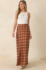 She's All Class Brown Polka Dot Satin Maxi Skirt
