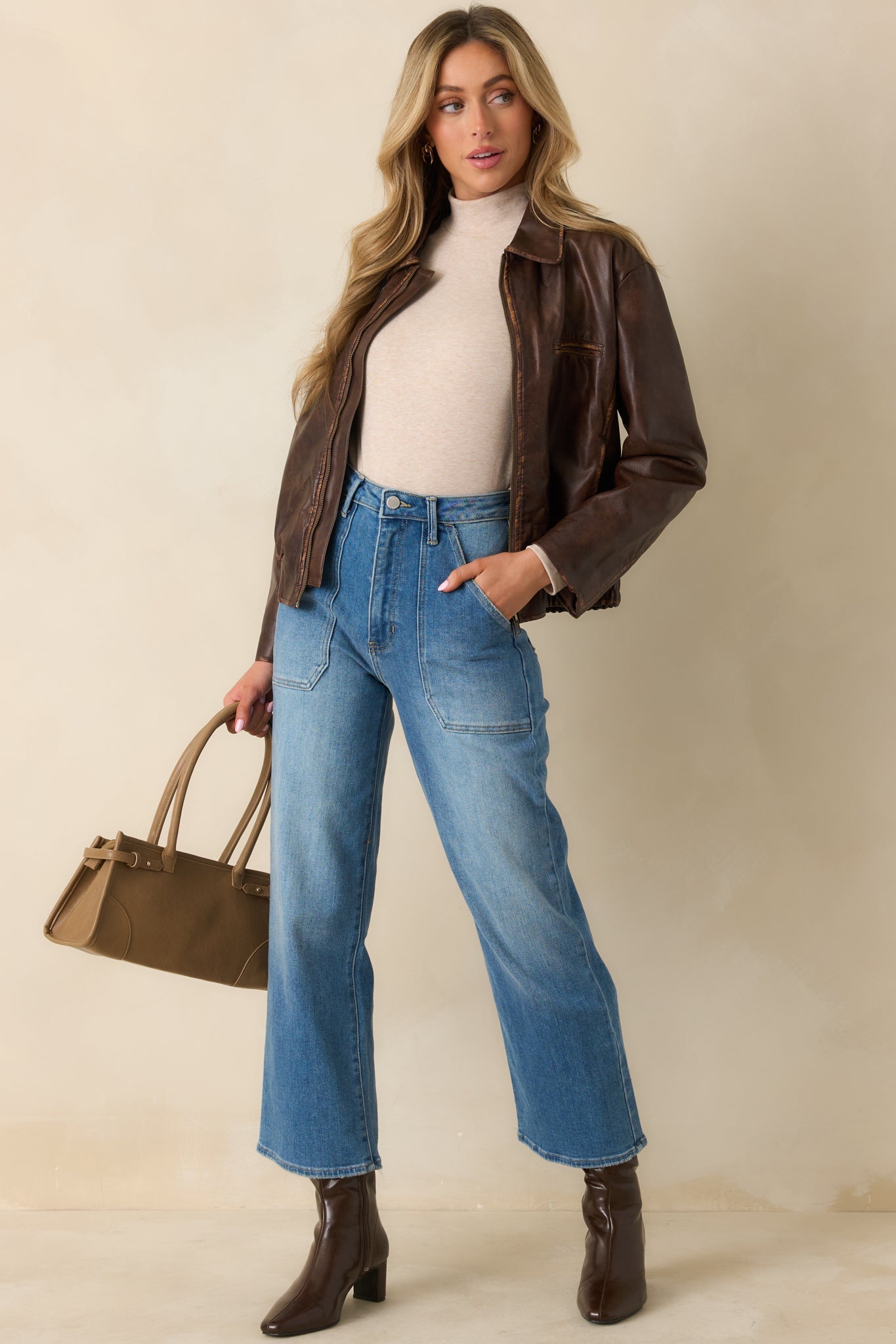 Rugged Reputation Brown Faux Distressed Leather Zip-Up Jacket