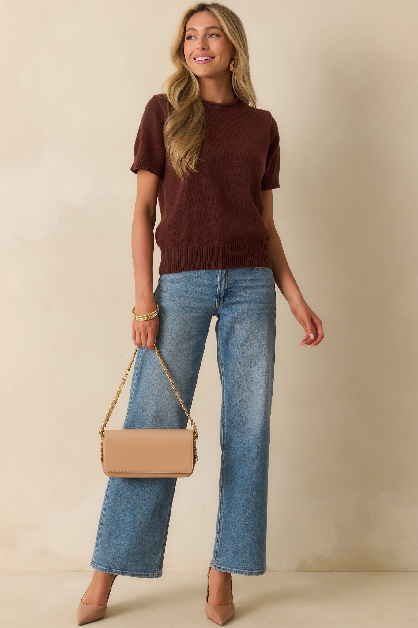 It's All About This Brown Knit Short Sleeve Sweater