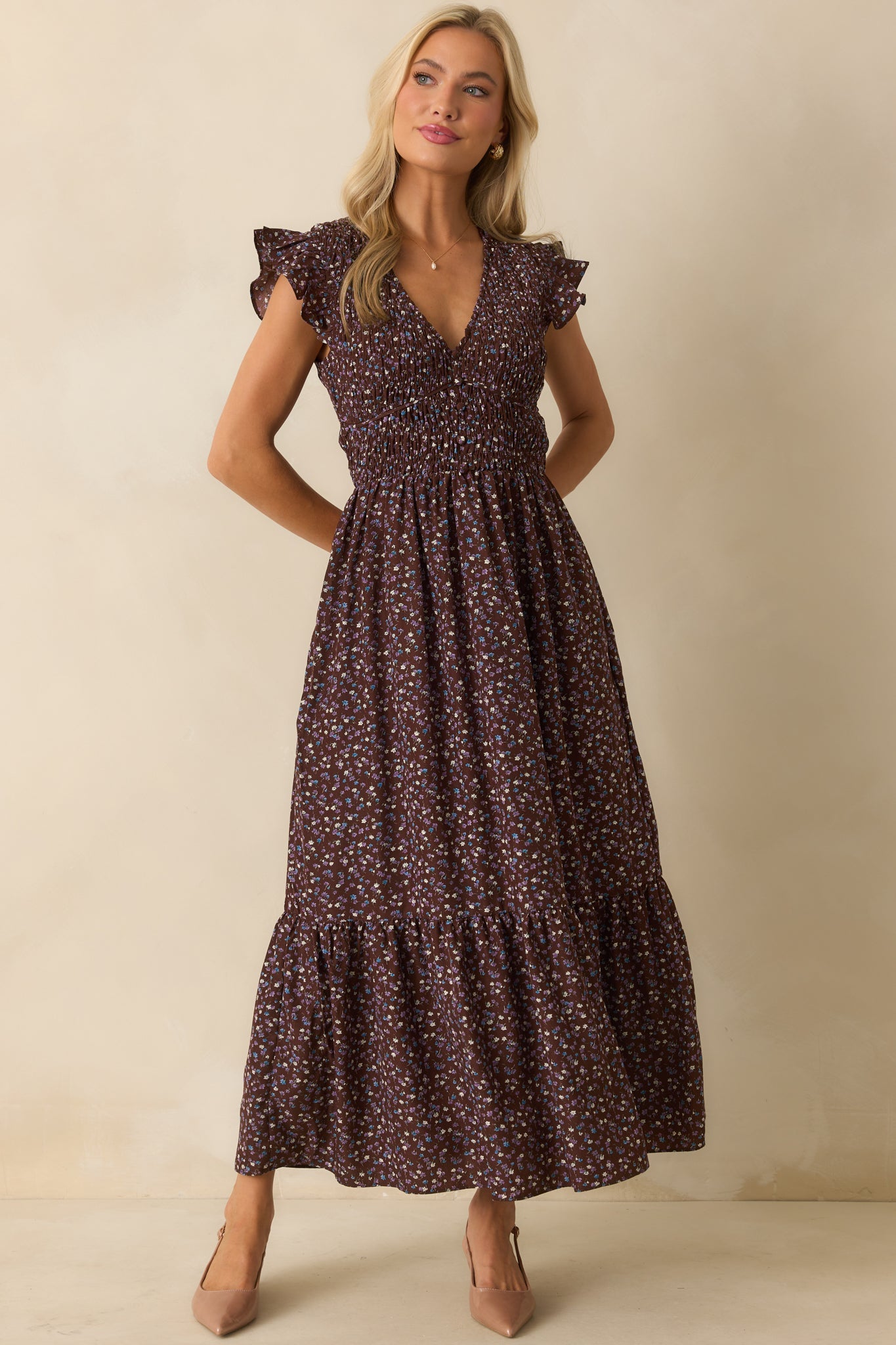 To Be Expected Chocolate Brown Multi Floral Print Maxi Dress