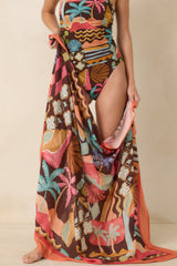 MINKPINK Isola Brown & Orange Multi Vintage Coastal Print Sarong