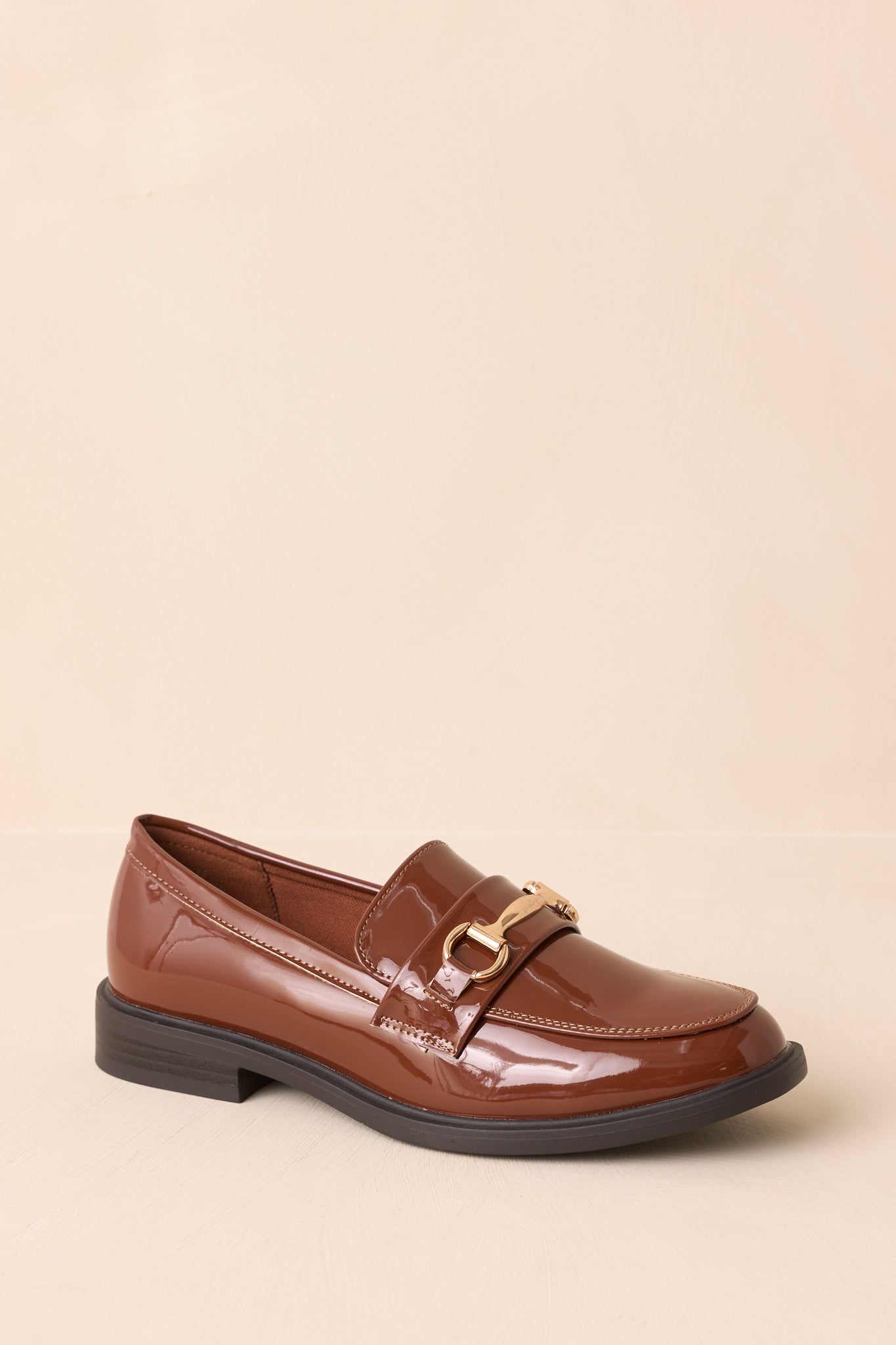 It All Made Sense Brown Patent Faux Leather Loafers