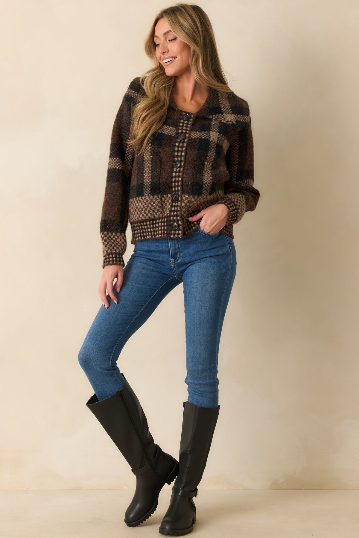 You Know It's True Brown Multi Plaid Button Front Jacket