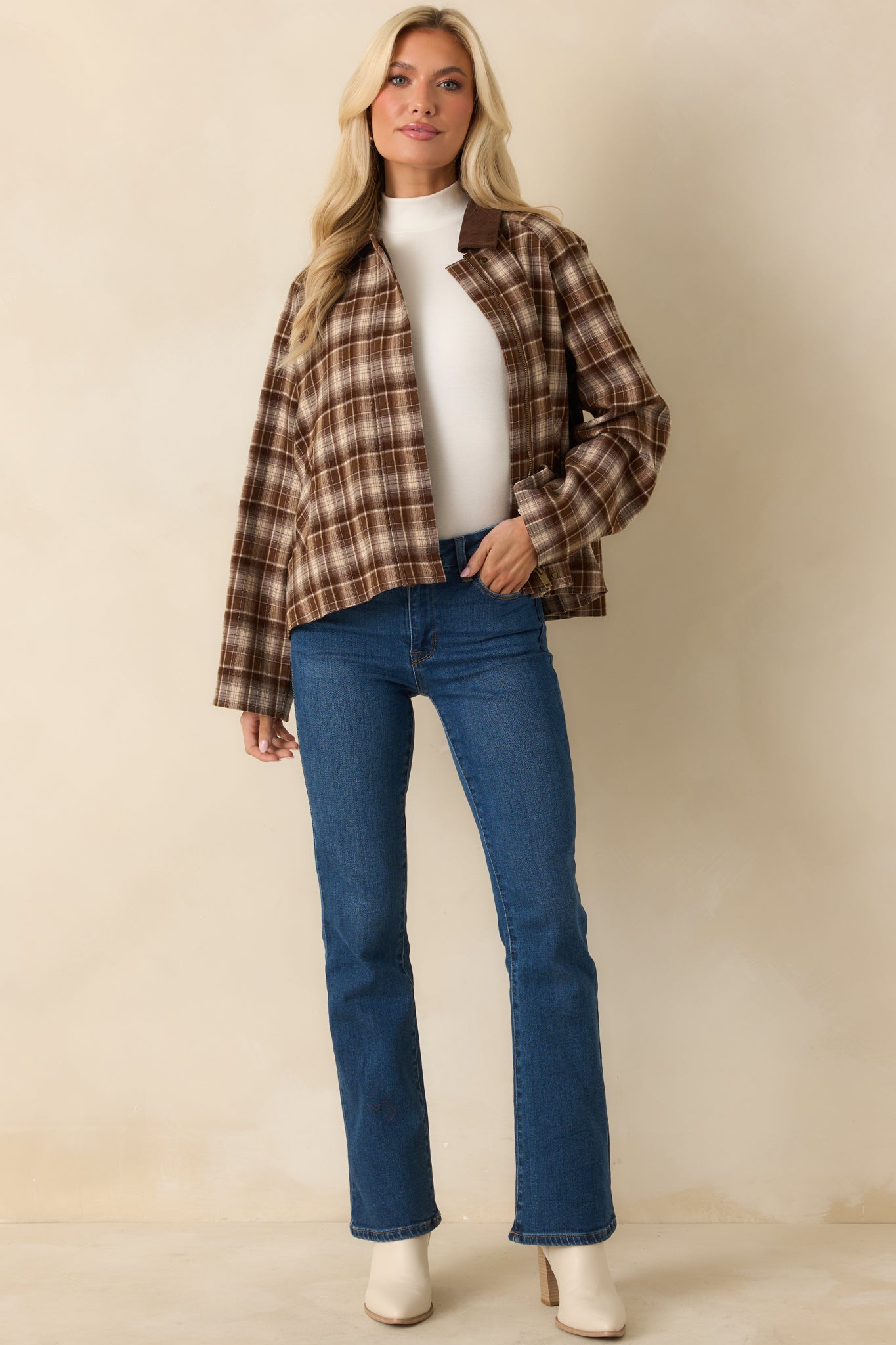 Winding Roads Brown Plaid Zip Up Jacket