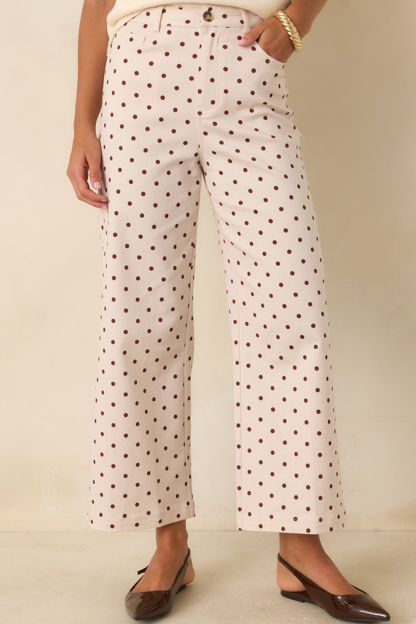 A Spot of Style Ivory & Brown Polka Dot Cotton Pants