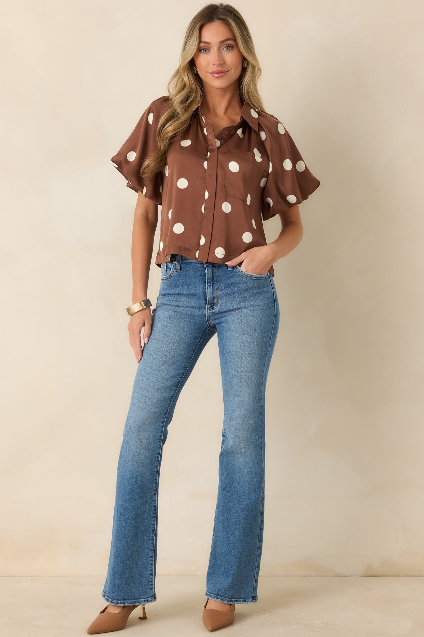 Dot Your Calendar Brown & Ivory Polka Dot Blouse