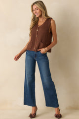 Without Hesitation Brown Knit Button Front Sweater Vest