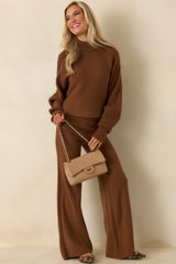 Polished Path Brown Ribbed Batwing Cropped Turtleneck Sweater