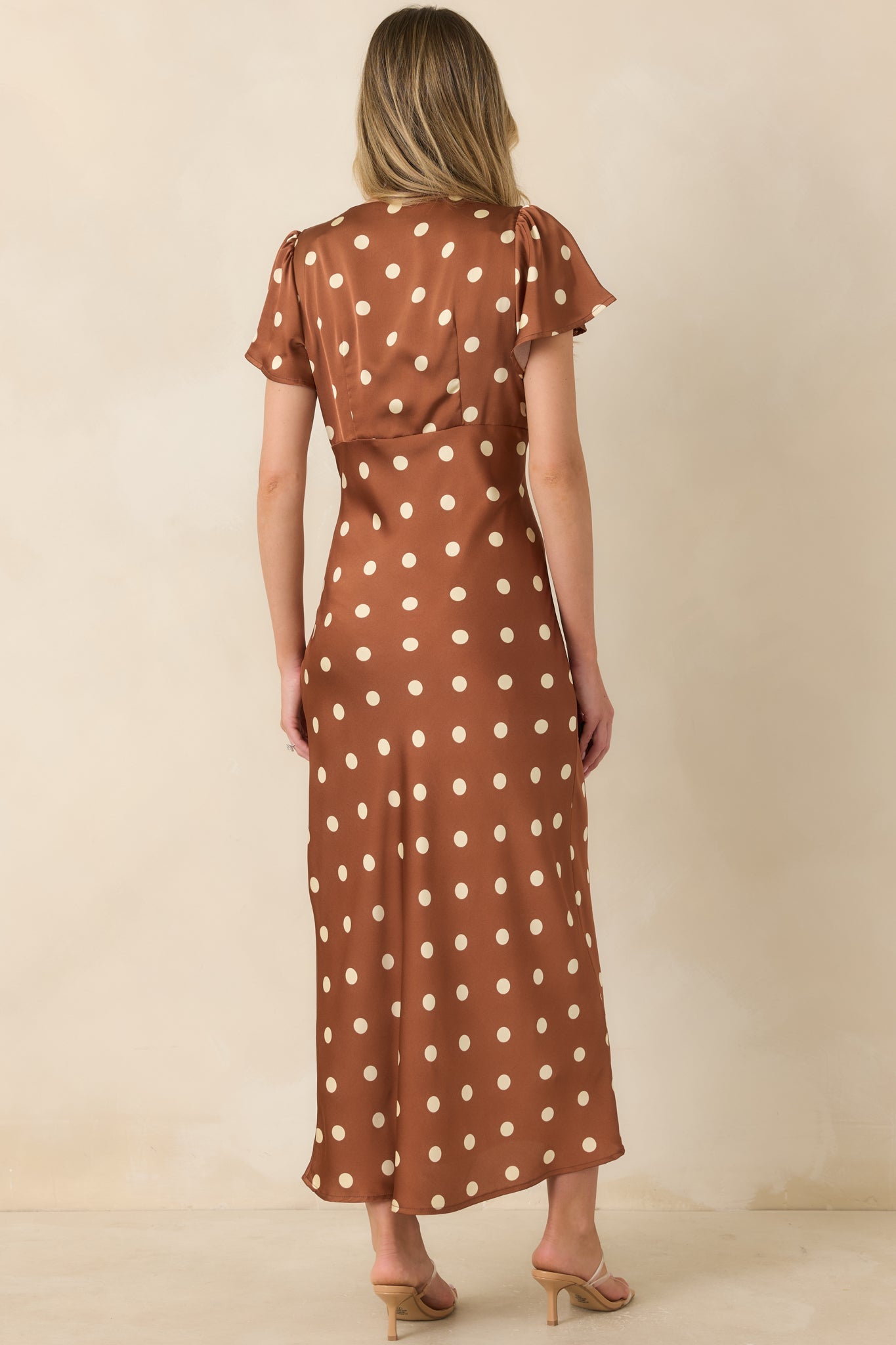 Forever Classic Brown Polka Dot Satin Midi Dress