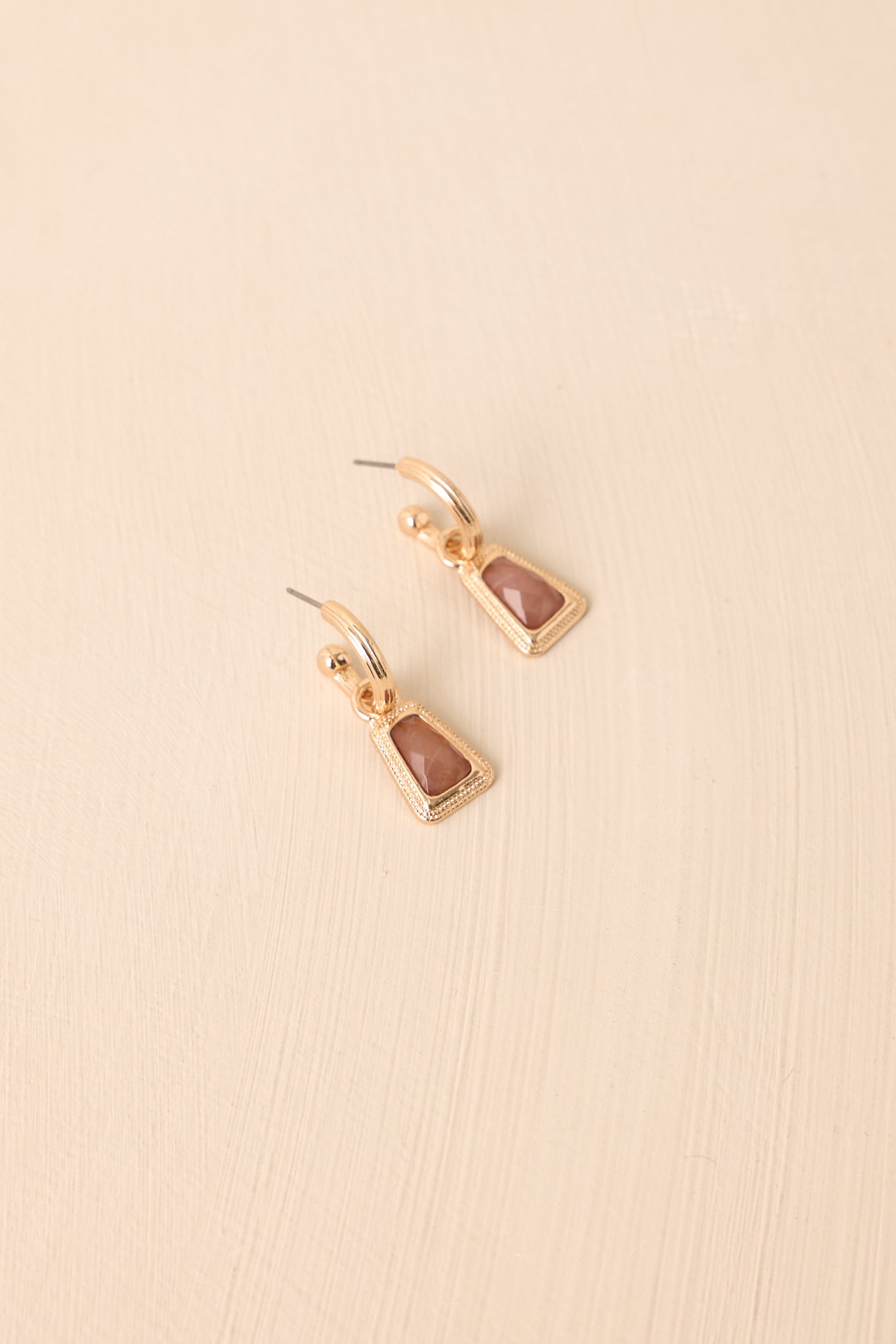 Early Morning Sunrise Gold Textured Brown Stone Drop Earrings