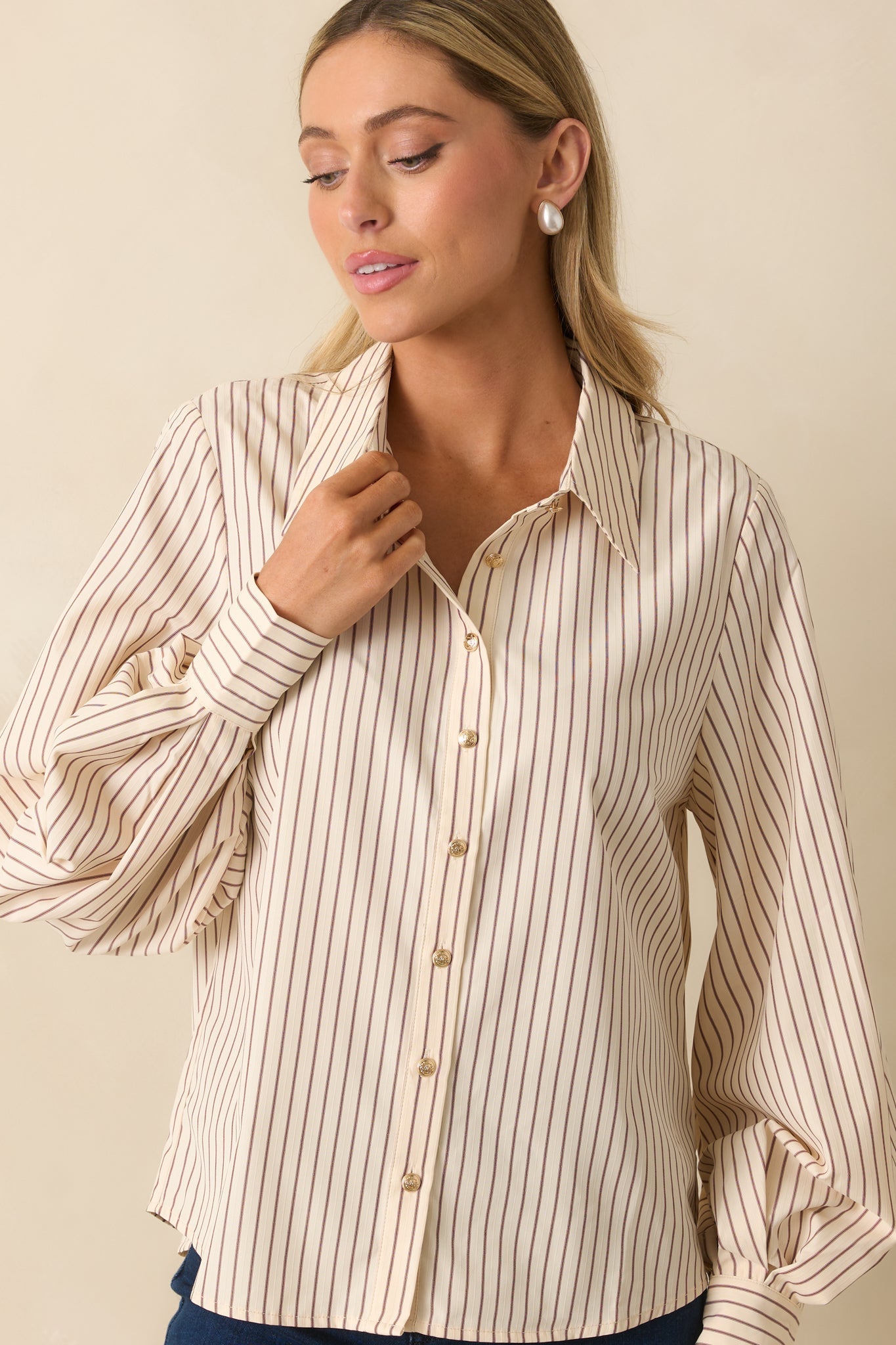 That's The Point Ivory Pinstripe Long Sleeve Button Up Blouse