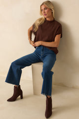 The Clear Choice Brown Short Sleeve Argyle Stitch Sweater