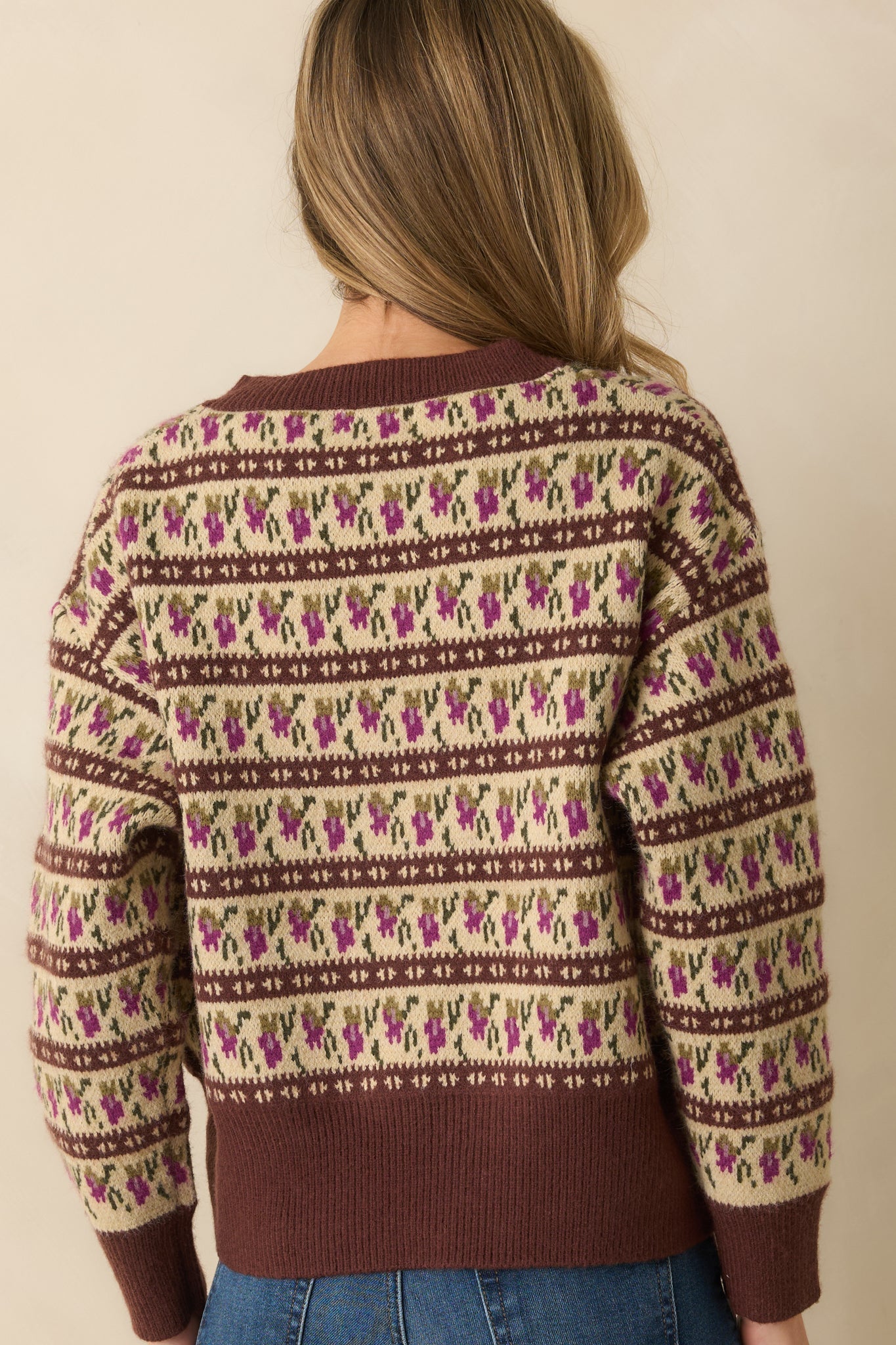 Guess What's Next Brown Multi Fair Isle Knit Crewneck Sweater